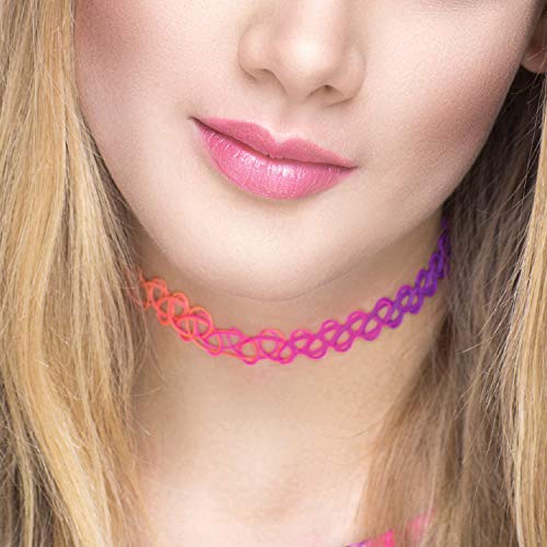 BodyJ4You 24PC Tattoo Choker Necklace - 90s Choker Necklaces Y2K Fashion Trendy Vintage - Daisy Flower Charm Colorful Rainbow Black Goth Pendant - Stretchy Elastic Necklace Summer Gift Set - color: Black, Rainbow, Pink, Purple, Green, Clear