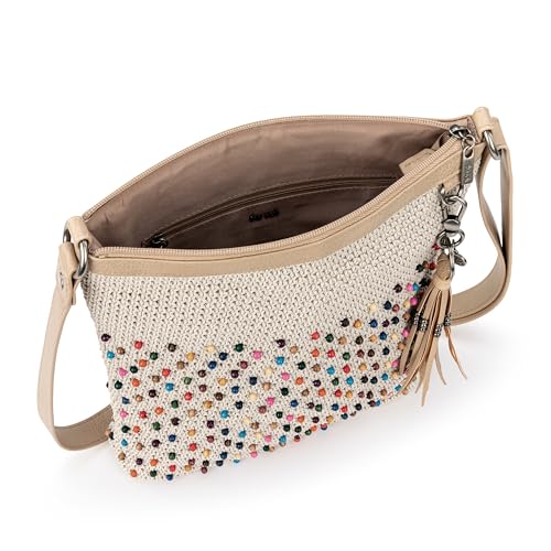 The Sak Lucia Crossbody Bag in Crochet, Convertible Purse with Adjustable Shoulder Strap - color: Ecru Multi Bead