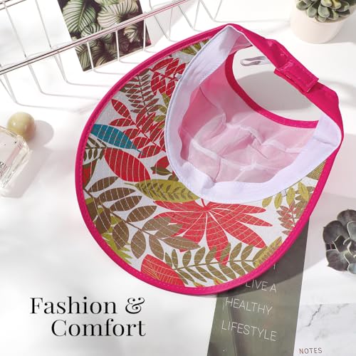 Sun Hats for Women, Wide Brim Beach Hats UV Protection, Packable Visor Ponytail Sunhat for Summer - color: Rhodo