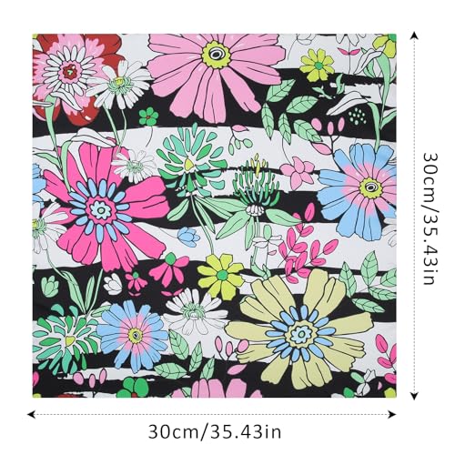 AWAYTR 35” Silk Scarf for Women Large Head Scarf Square Hair Scarf Satin Hair Bandana Printed Silk Sleeping Head Wrap - color: Cartoon Flower(white&black)