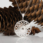 Mandala Necklace Sterling Silver 925 - Sacred Geometry Circle Pendant with 19.7" Chain - Spiritual Esoteric Amulet - Boho Hippie Yoga Jewelry for Women Girls - Handmade - style: Lotus