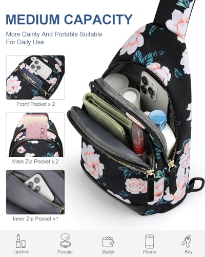 Capolo Sling Bag for Women Men Waterproof Crossbody Bags for Women Trendy Casual Fanny Pack with Convertible Shoulder Strap Chest Bag for Travel Hiking(Black Flower, Medium) - color: Black Flower, size: Medium