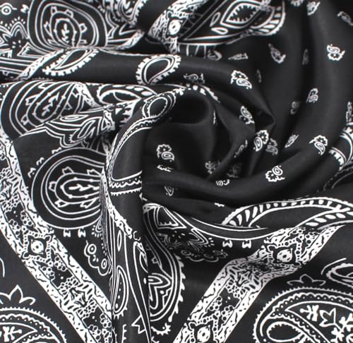 ANDANTINO 100% Mulberry Silk Square Scarf for Hair-25.6" X25.6'' Women Men Natural Silk Neckerchief Digital Printed Headscarf - color: Black&white Paisley