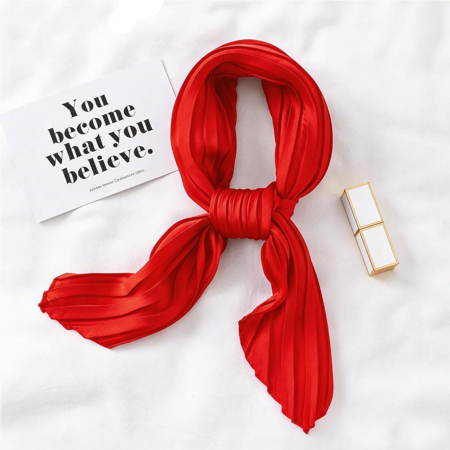 Women Fashion Pleated Chiffon scarf Neckerchief Headscarf - color: Pure Red