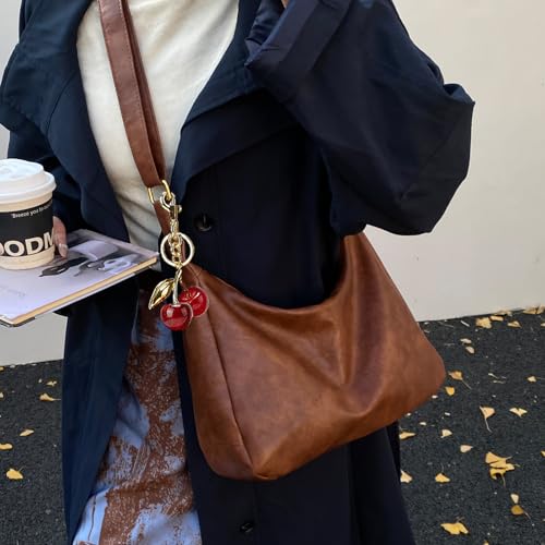 Hobo Bags for Women Leather,Foldable Slouchy Shoulder Purse Crossbody Handbag,Soft Vegan Brown Tote Casual Everyday Handbags - color: Wy22 Upgraded Brown