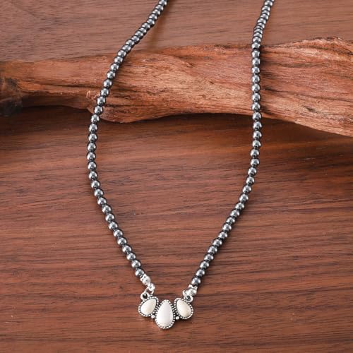 coadipress Navajo Pearl Necklace Western Jewelry for Women Boho Beaded Choker Necklaces Vintage Turquoise Pendant Cowgirl Necklace - style: Fan White