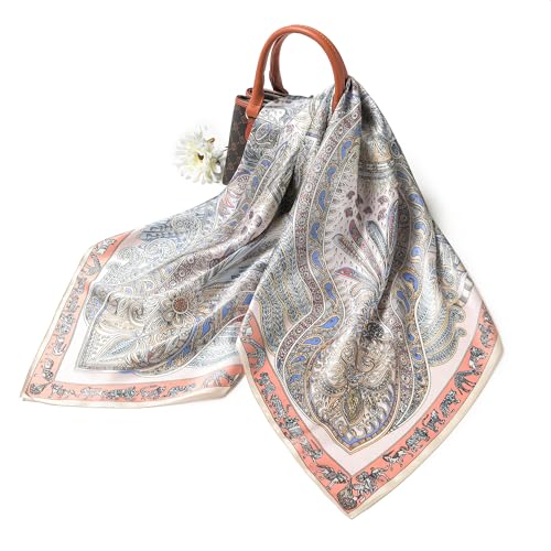 SHIROUYU 100% Pure Mulberry Silk Scarf 35" Large Square Lightweight Headscarf –Women’s Hair Wraps The shawl-With Gift Packed - color: Champagne
