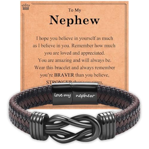 Infinity Knot Bracelet Leather Bracelet Gifts for Son Grandson Nephew Brother Dad Husband Uncle Grandpa Boyfriend, Easter Graduation Christmas Valentines Fathers Day Birthday Gifts for Boys Men Him - style: Nephew