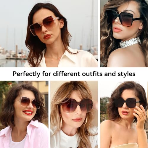 Dollger Oversized Square Sunglasses for Women Big Large Wide Fashion Shades for Men UV Protection Unisex - color: B: Leopard Frame Brown Lens