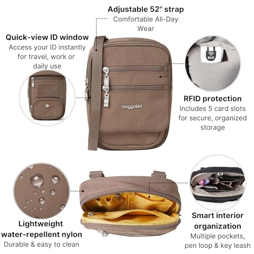 Baggallini Journey Crossbody Bags for Women 9x6 Small Lightweight Travel Handbag W/RFID - color: Portobello