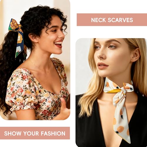 ZXZH 6 Pack Fashion Scarves for Women, Versatile Boho Head Scarf, Satin Scarf for Hair, Neck, Wrist, and Purse Accessories - color: Mixed Fruit Pattern