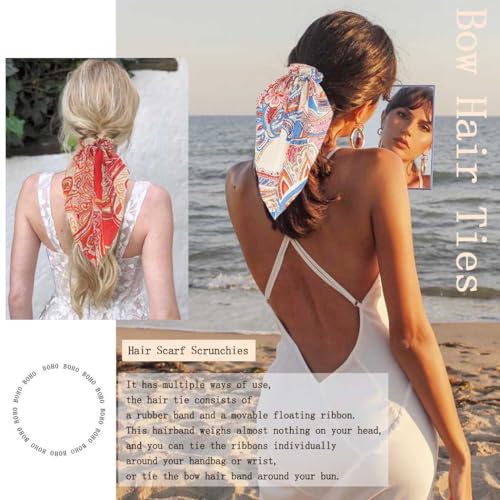 Boho Hair Scarf Scrunchies for Women Bow Hair Ties Floral Hair Scrunchies Silk Elastic Ponytail Holder Hair Accessories for Girls 4 pcs (Boho) - color: Boho