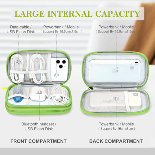 FYY Travel Cable Organizer Pouch Electronic Accessories Carry Case Portable Waterproof Double Layers All-in-One Storage Bag for Cord, Charger, Phone, Earphone Green - color: Green, style: Small