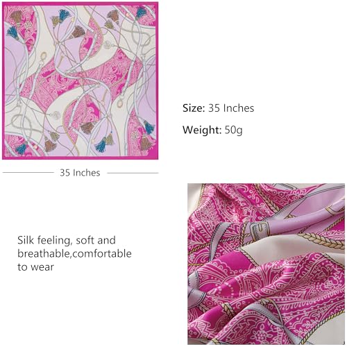 HBselect 4PCS Head Scarf for Women 35” Head Scarves Silk Like Satin Neck Scarfs Square Bandana Hair Wraps Scarf for Sleeping - color: Grey Blue, Orange, Blue, Rose Pink