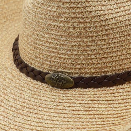 Straw Cowgirl Hat for Women Cowboy Hats for Men Wide Brim Sun Hat Shapeable Western Hat Beach Hat - color: Beige-khaki Blend