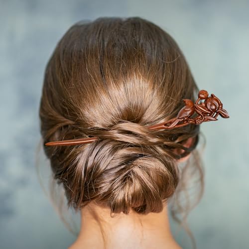 Traditional Chinese hair sticks, retro wooden hair pins, used for long hair accessories buns, Hanfu Dressing Accessories（Summer’s Rest:Lotus Whisper） - color: Summer’s Rest:Lotus Whisper