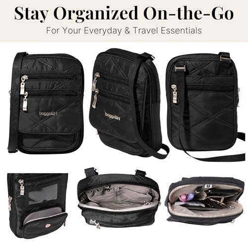 Baggallini Journey Crossbody Bags for Women 9x6 Small Lightweight Travel Handbag W/RFID - color: Black Quilt