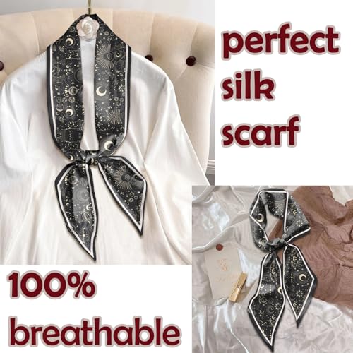 Hair Head Scarf Silk Feeling Long Satin Neck Satin Scarves for Handbag Cute Aesthetic Decoration Women Girls 59 * 6.7” - color: Y15-moon