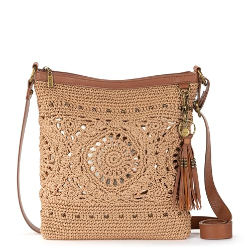 The Sak Lucia Crossbody Bag in Crochet, Convertible Purse with Adjustable Shoulder Strap - color: Bamboo Medallion