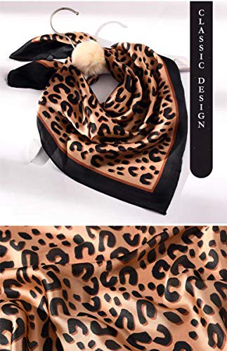 ANDANTINO 100% Mulberry Silk Square Scarf for Hair-25.6" X25.6'' Women Men Natural Silk Neckerchief Digital Printed Headscarf - color: Brown Cheetah Print