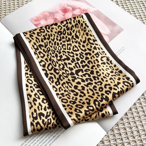 Silk Head Scarf for Hair Fashion Headwrap for Women Lightweight Neck Tie - color: X010-brown Leopard
