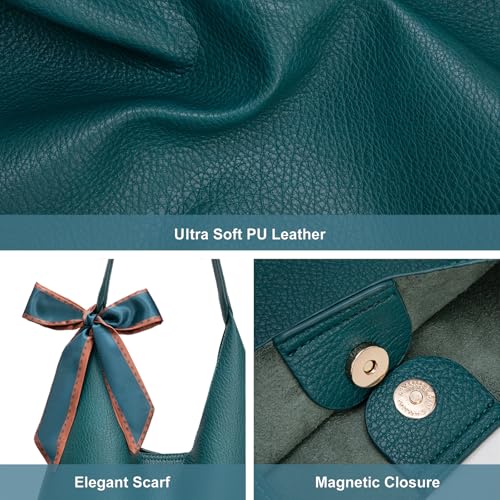 Montana West Slouchy Hobo Bag for Women Shoulder Purses and Handbags with Scarf - color: Teal Blue