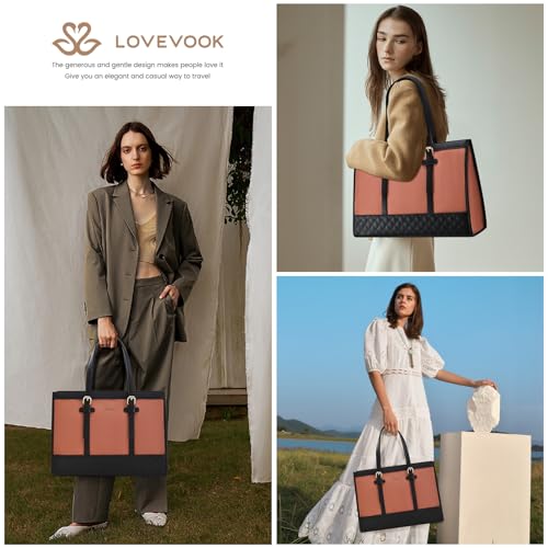 LOVEVOOK Laptop Bag for Women 15.6 inch Canvas Laptop Tote Bag, Large Capacity Work Bags with Clutch Purse, Computer Bags Office Business Briefcase, Casual Handbag for Travel College Teacher - color: Pink & Black, size: 15.6 inch
