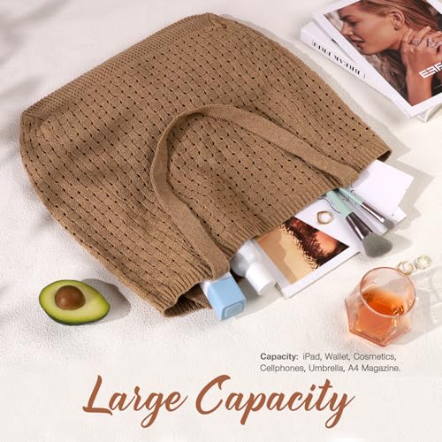 EIMMBD Crochet Bags for Women Beach Totes Bags Aesthetic Summer Tote Shoulder Hippie Bag Knit Bag - color: Large Brown-b
