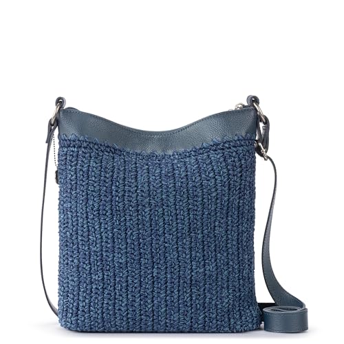 The Sak Lucia Crossbody Bag in Crochet, Convertible Purse with Adjustable Shoulder Strap - color: Denim Tonal Straw