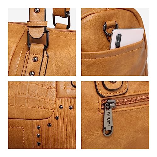 Dasein Women Soft Vegan Leather Barrel Bags Large Hobo Top Handle Work Totes Satchel Handbags Shoulder Purse - color: Tan