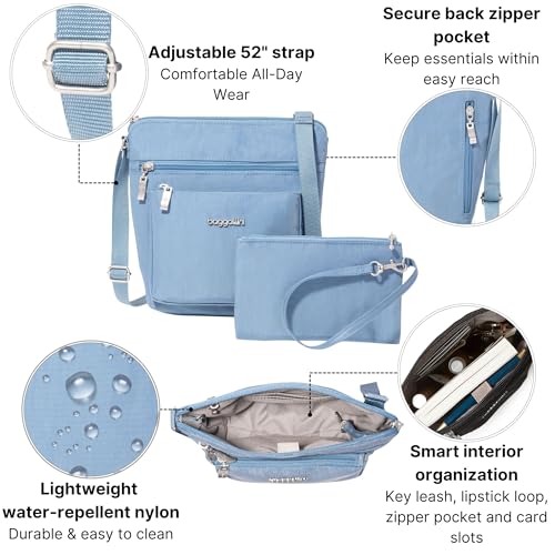 Baggallini Pocket Crossbody Bags for Women 8x8 Small Lightweight Durable Water-resistant Travel Purse W/Rfid - color: Cornflower