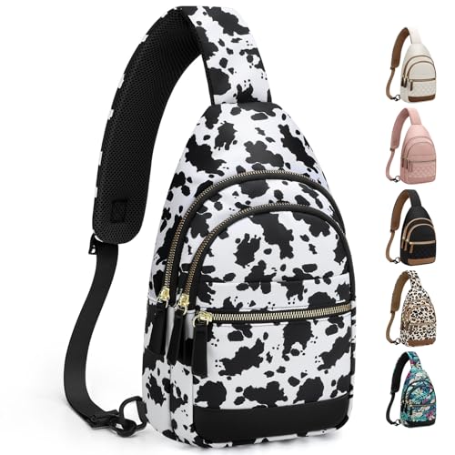 Capolo Sling Bag for Women Men Waterproof Crossbody Bags for Women Trendy Casual Fanny Pack with Convertible Shoulder Strap Chest Bag for Travel Hiking(Cow Print, Medium) - color: Cow Print, size: Medium