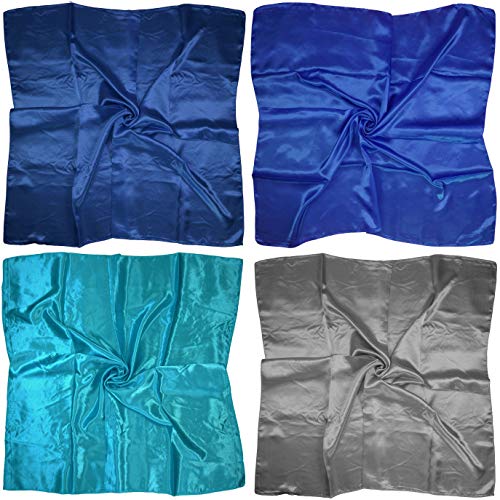 4 Pc Set Large 35 x 35 inches Satin Square Scarves Neck Hair Head Scarf Bundle - color: Set W3
