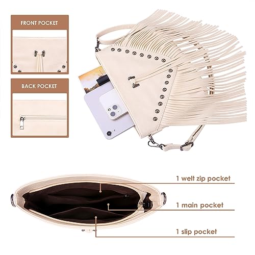 HDE Women's PU Leather Hobo Fringe Crossbody Tassel Purse Vintage Small Flap Envelope Handbag Western Sling Shoulder Bag - color: Cream White