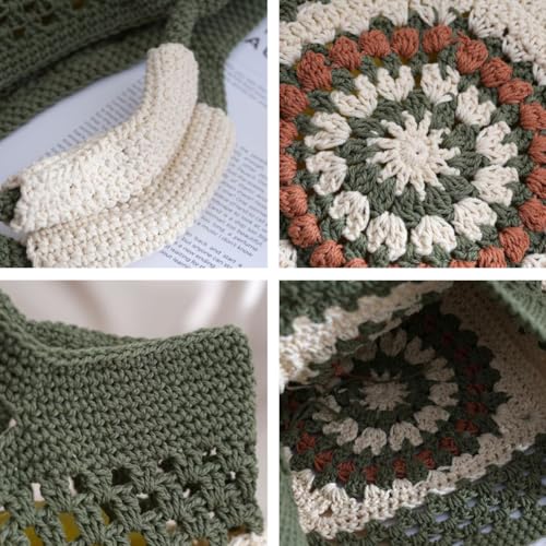 Womens Summer Boho Crochet Beach Tote Bag Handmade Woven Handbag Large Travel Vacation Shopper Straw Purse - color: Green