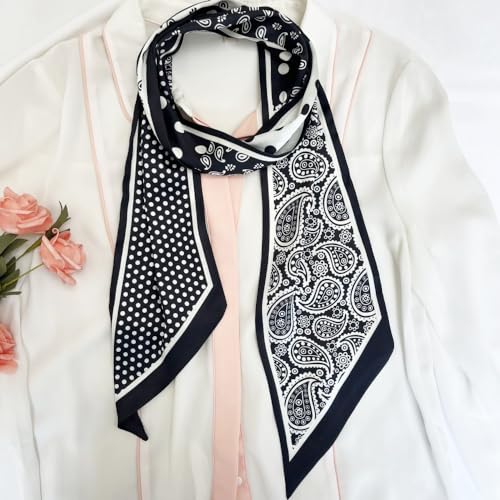 Silk Head Scarf for Hair Fashion Headwrap for Women Lightweight Neck Tie - color: X017-black Stripe