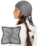 AWAYTR 35” Satin Head Scarf for Women Like Silk Scarf Hair Bandanas Women Large Square Neck Scarf Headscarf Head Wrap - color: Plaid - White + Black