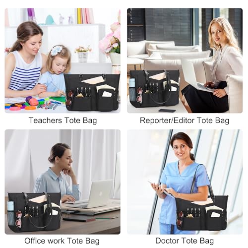 Laptop Tote Bag for Women 17 Inch, Teacher Work Bag with Compartments Business Laptop Bag With 15 Pockets Work Tote Bag - color: B1-black-1pcs