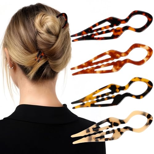 4PCS Prestige French Hair Pins for Women - 4.33” Large Tortoise Shell Hair Pin for Updos Chignons & Buns-Acetate French Twist Pin, Strong Hold Hair Clips All-Day, Hair Styling for Thick Hair - color: Tortoise Shell-A