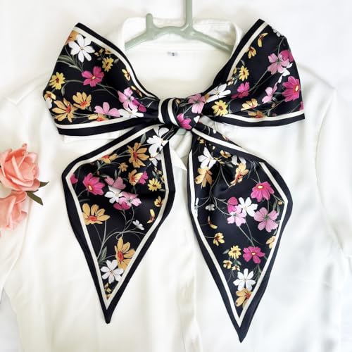 Silk Head Scarf for Hair Fashion Headwrap for Women Lightweight Neck Tie - color: X002-yellow & Pink Flowers