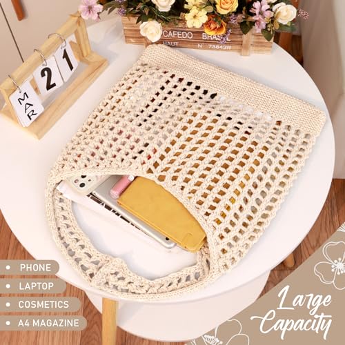 EIMMBD Crochet Bags for Women Beach Totes Bags Aesthetic Summer Tote Shoulder Hippie Bag Knit Bag - color: Standard Beige-b