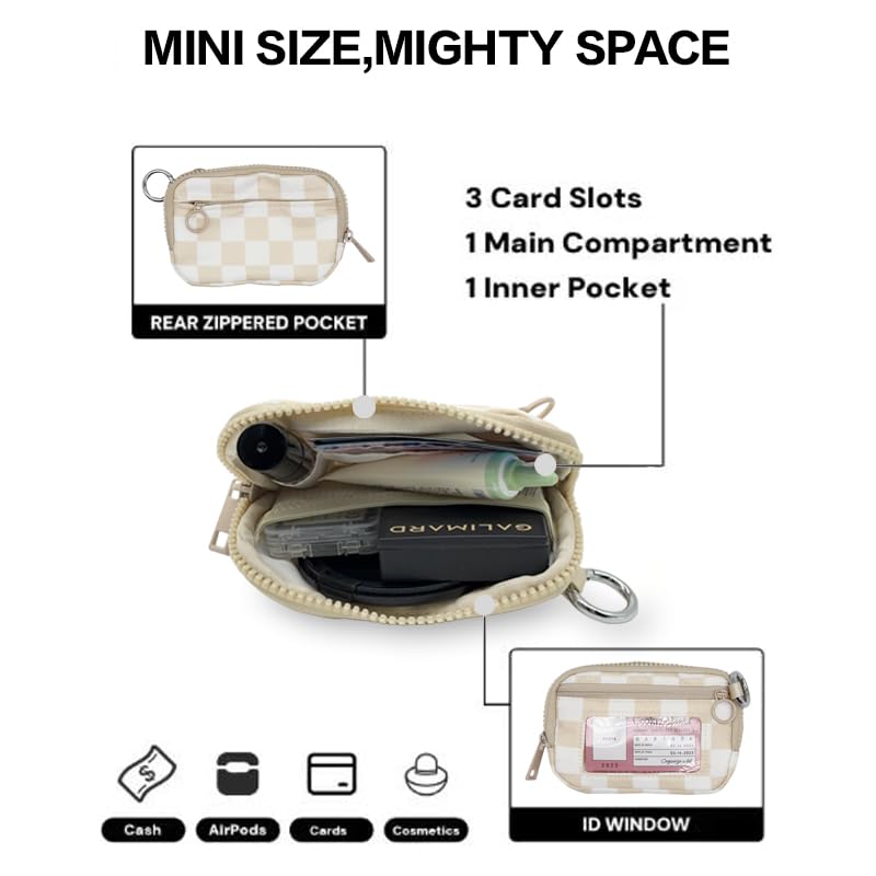 Nylon Wristlet Wallet for Women,Quilted RFID Blocking Small Zipper Coin Purse Keychain Wallet with ID Window Lightweight Travel Wristlet wallet - color: Beige