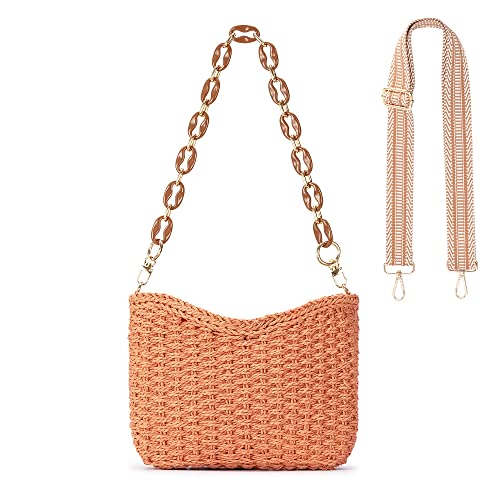 Herald Small Summer Crossbody Bags for Women, Beach Handmade Straw Woven Pocketbooks Handbag Shoulder Purse - color: Orange