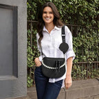 Crossbody Bags for Women, Large Vegan Leather Trendy Bum Bag - color: Black + Pearl Chain