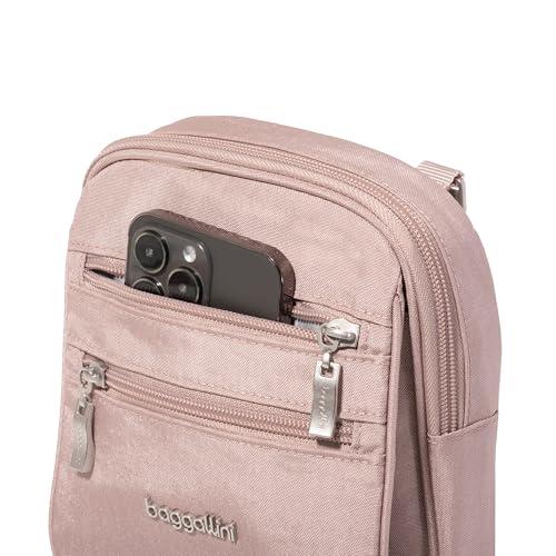 Baggallini Journey Crossbody Bags for Women 9x6 Small Lightweight Travel Handbag W/RFID - color: Blush Shimmer