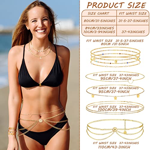 JenPen 8 Pcs Belly Chain Adjustable Waist Chain Summer Beach Bikini Waist Body Beads for Women Adults Multilayer - style: Elegant Style