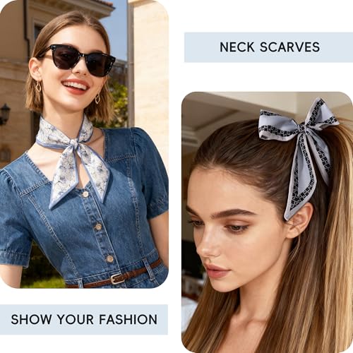 ZXZH 6 Pack Fashion Scarves for Women, Versatile Boho Head Scarf, Satin Scarf for Hair, Neck, Wrist, and Purse Accessories - color: Sweet Blue Print