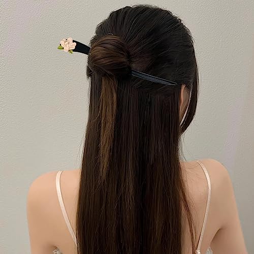 yueton 2PCS Vintage Wooden Hair Pin Antique Chinese Style hair Stick Wood Bamboo Chopsticks Chignon Hair Pin Retro Elegant Flower Hairpins Tassel Hair Stick Japanese Traditional Hair Sticks