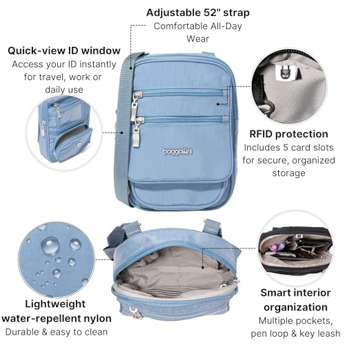 Baggallini Journey Crossbody Bags for Women 9x6 Small Lightweight Travel Handbag W/RFID - color: Cornflower
