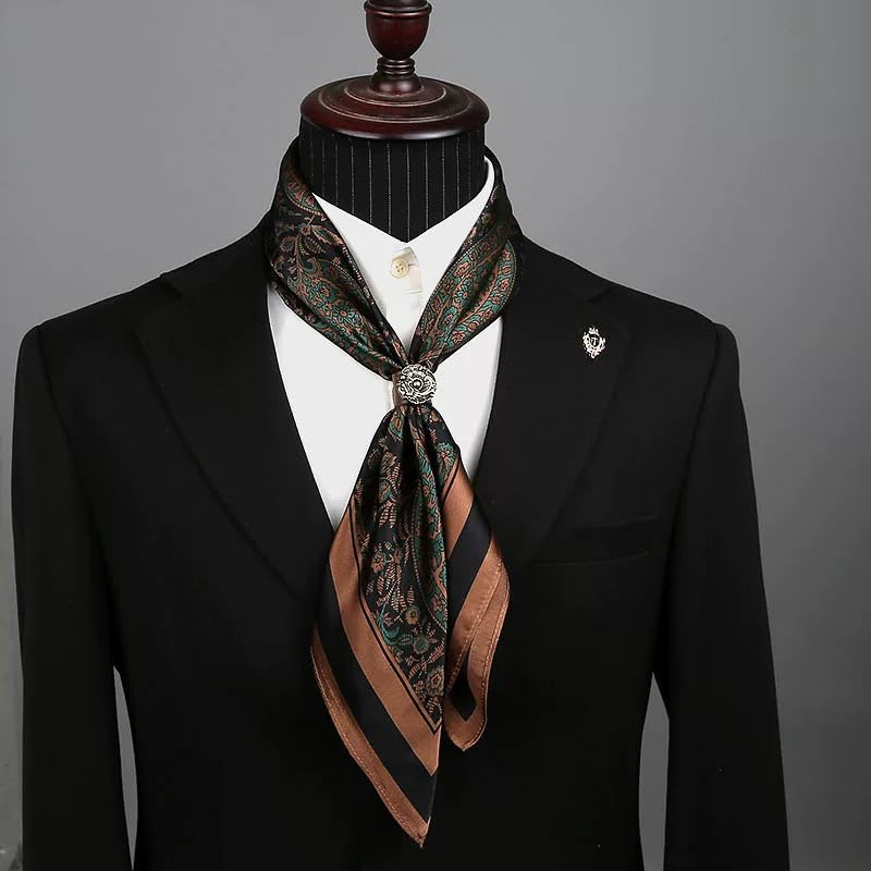 ANDANTINO 100% Mulberry Silk Square Scarf for Hair-25.6" X25.6'' Women Men Natural Silk Neckerchief Digital Printed Headscarf - color: Paisley-brown&black